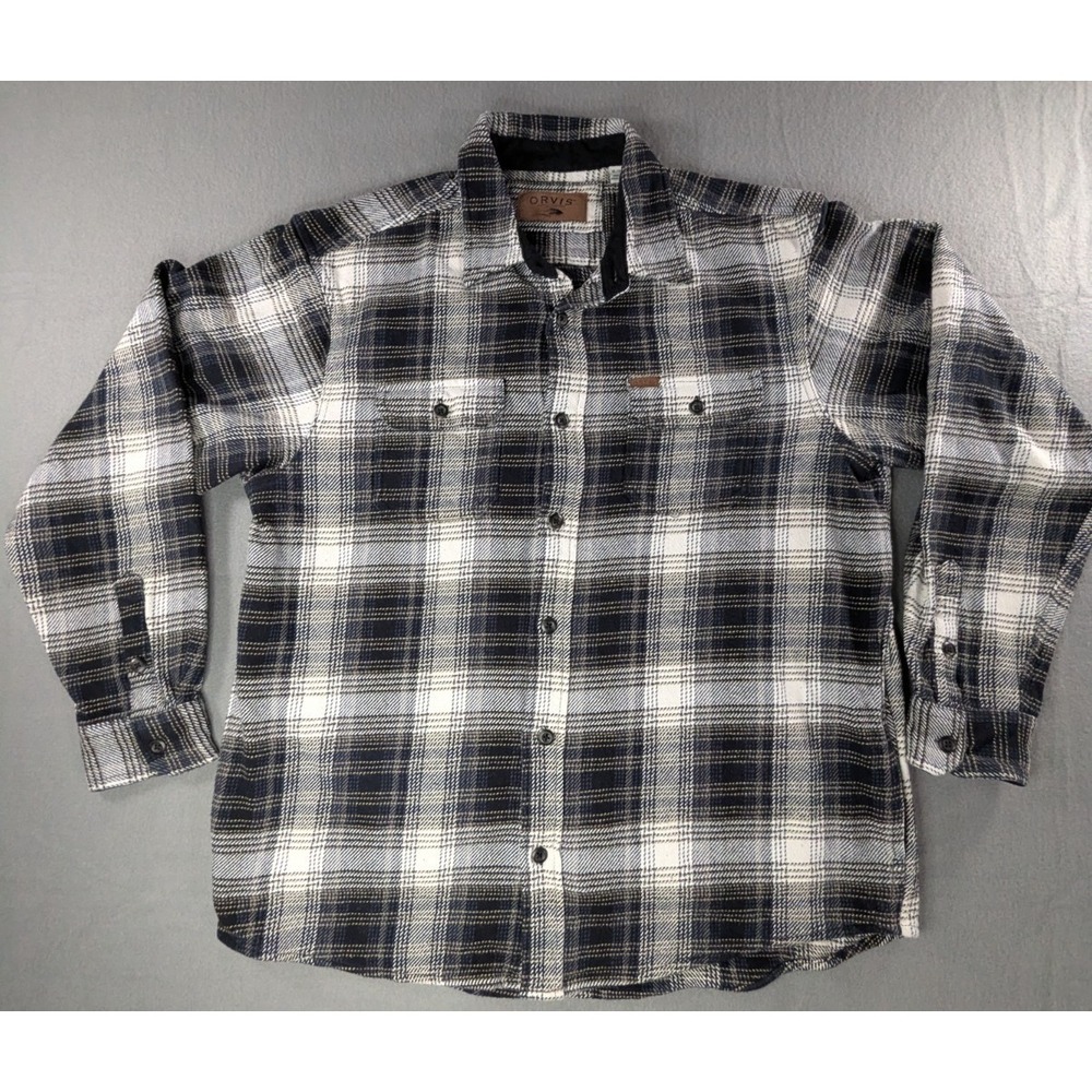 Orvis Mens Classic Collection Flannel Button Down Shirt XL Black White Plaid